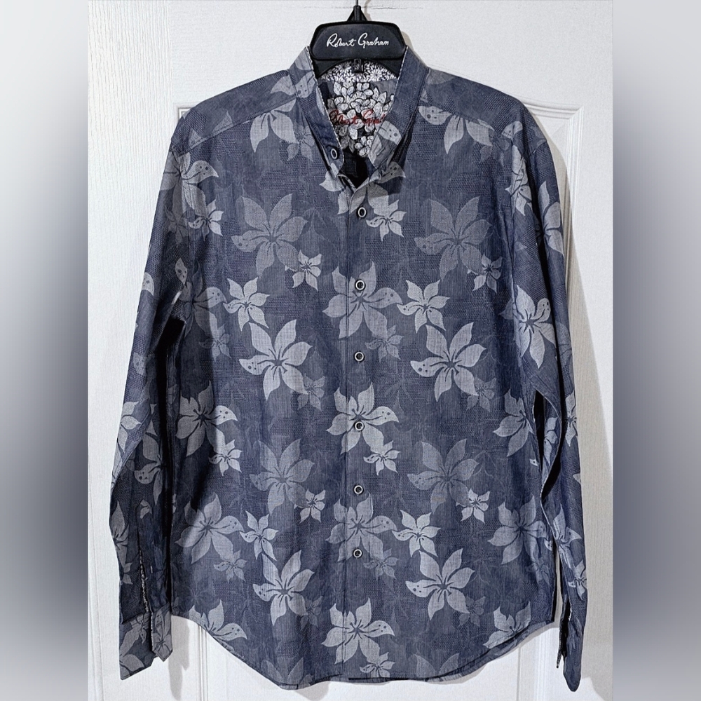 Robert Graham Navy and Light Gray Floral Shirt